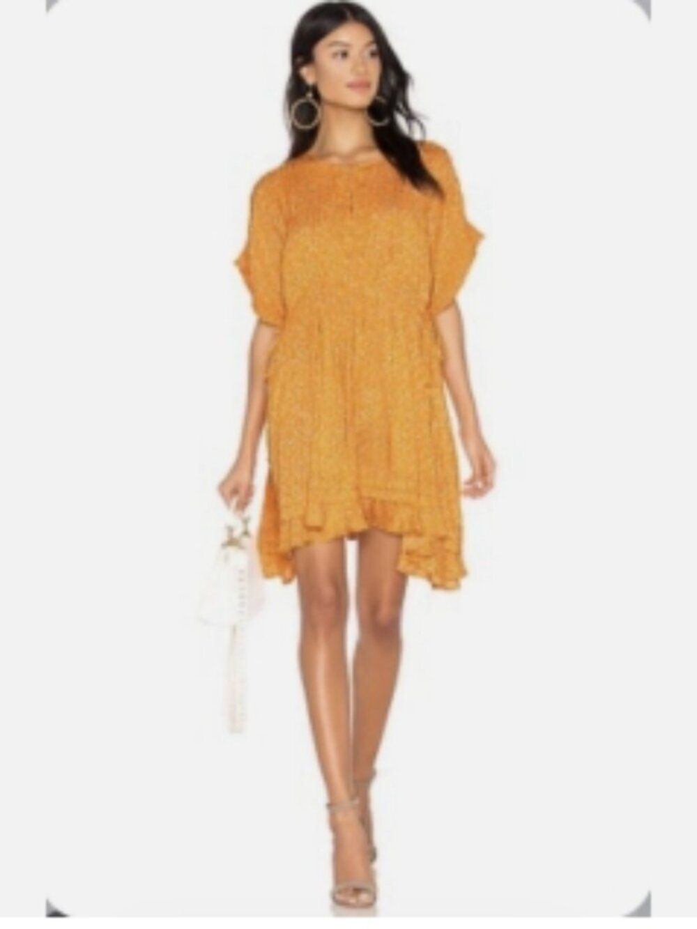 Like New! FREE PEOPLE One Fine Day Mustard Yellow Floral Button-Front Sundress M